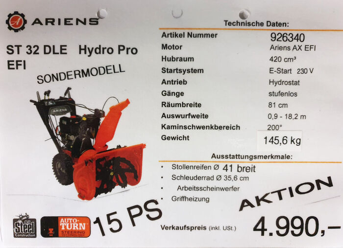 ARIENS ST 32 DLE HYDRO PRO EFI